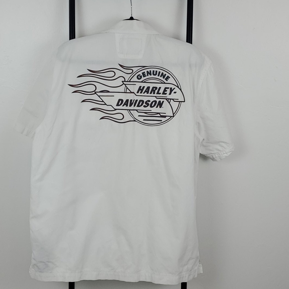 Harley Davidson white cotton shirt buttons up embroider men size L - Picture 3 of 7